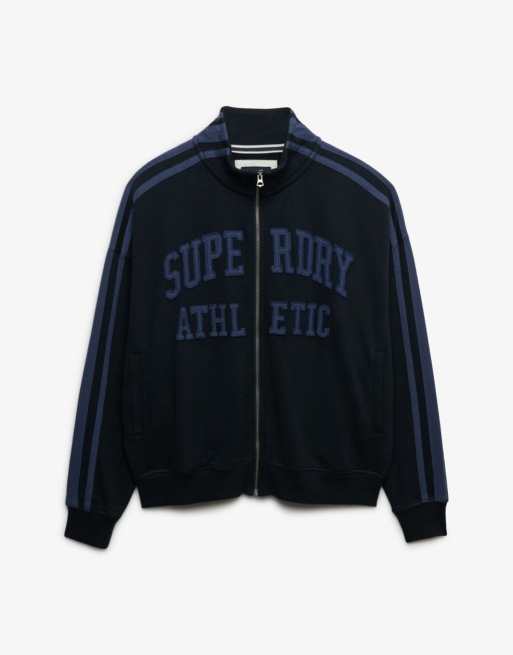 Superdry – Athletic Essentials – Lockeres Trainingsoberteil in Eclipse Marineblau mit Reißverschluss und Applikation, 6 von 6