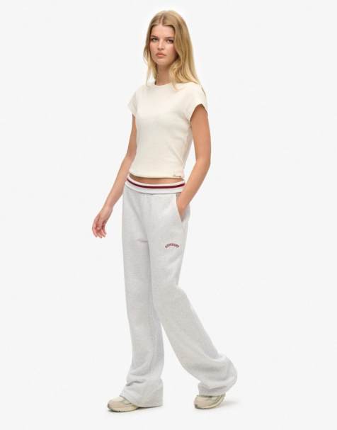 Superdry Athletic essentials logo low rise flare jogger in vintage white marl - view 1