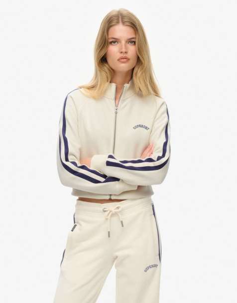 Superdry Athletic essentials logo track top in desert bone off white - view 1