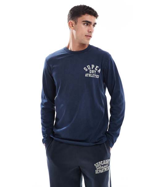 Superdry Athletic essentials long sleeve top in nautical navy