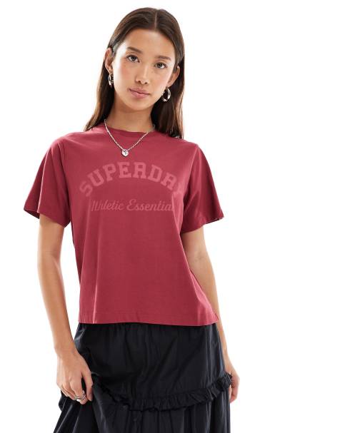 Superdry Athletic essentials loose t-shirt in bordeaux red - view 1