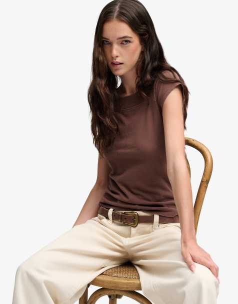 Superdry Athletic essentials off shoulder top in chestnut brown - view 1