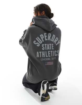 Superdry - Athletic Essentials - Oversize-Kapuzenjacke in Anthrazit-Grau