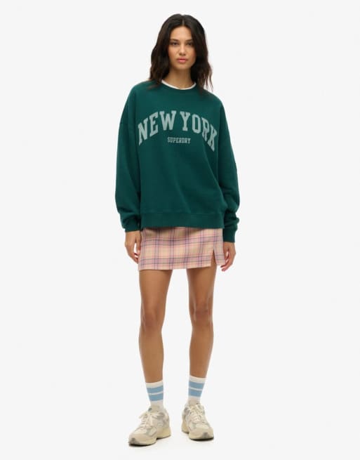 Superdry – Athletic Essentials – Oversize-Sweatshirt in dunklem Kieferngrün mit Rundhalsausschnitt