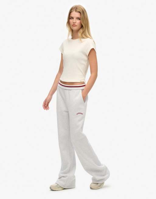 Superdry - Athletic Essentials - Pantalon de jogging évasé taille basse à logo - Blanc chiné vintage