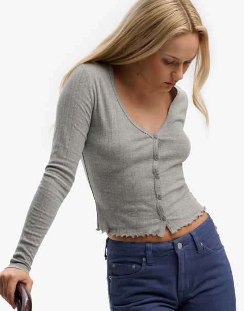 Superdry – Athletic Essentials – Pointelle-Strickjacke in meliertem Grau - view 1