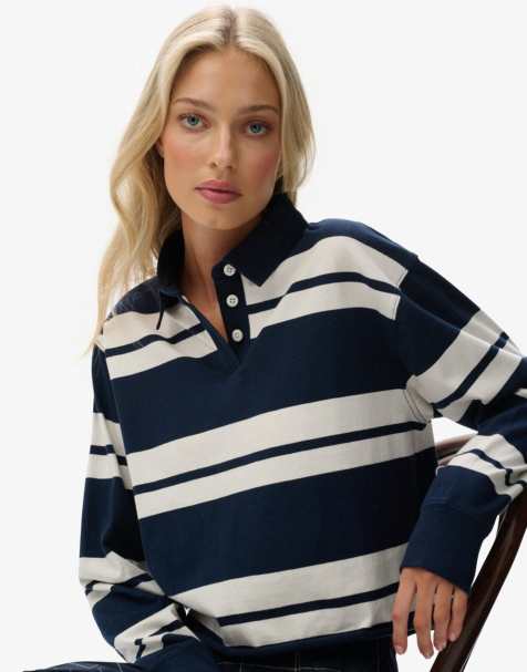 Superdry - Athletic Essentials - Polo de rugby court à rayures - Bleu marine - view 1