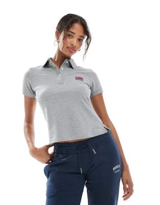 Superdry - Athletic Essentials - Polohemd in Grau meliert mit Grafik