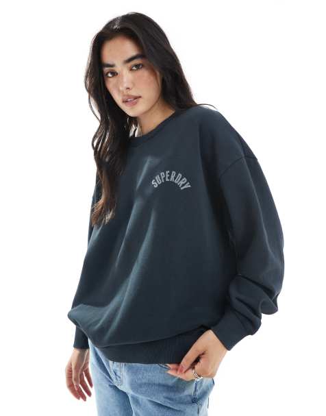 Superdry Athletic essentials printed crew sweatshirt in eclipse navy - view 1