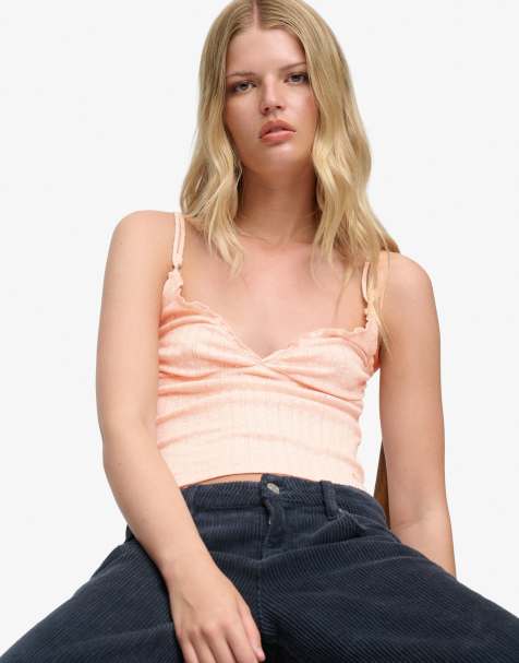 Superdry Athletic essentials printed pointelle cami top in rose blush pink polka dot
