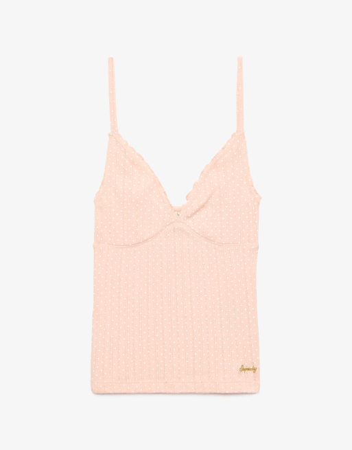 Superdry Athletic essentials printed pointelle cami top in rose blush pink polka dot, 6 of 6