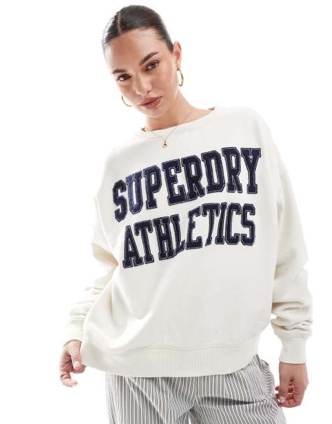 Superdry Athletic essentials relaxed applique sweatshirt in desert bone off white - view 1