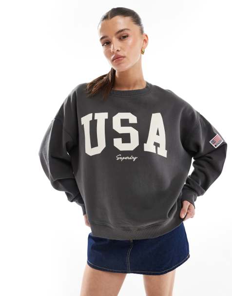 Superdry Athletic essentials relaxed crew sweatshirt in charcoal - view 1