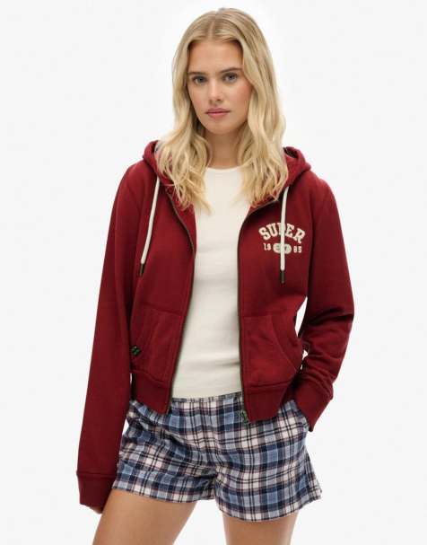 Superdry Athletic essentials relaxed crop zip-hoodie in bordeaux red - view 1