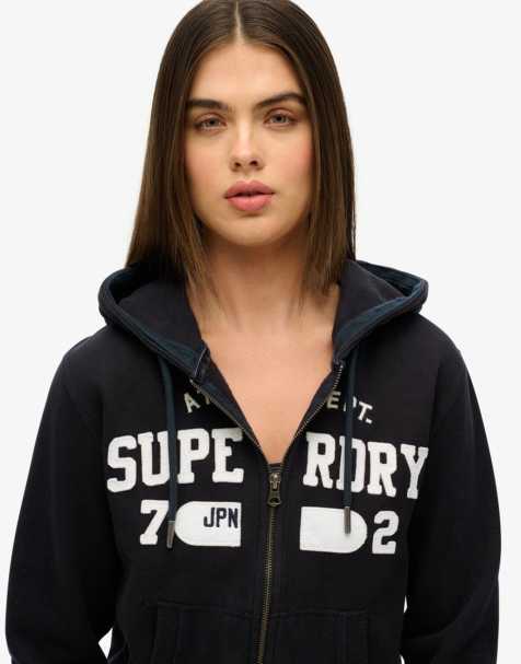Superdry Athletic essentials relaxed cropped zip hoodie in eclipse navy - view 1