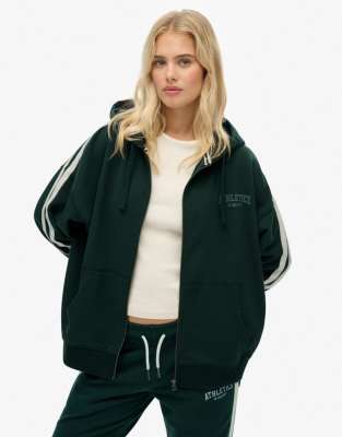 Superdry - Athletic Essentials - Relaxed-Fit-Kapuzenpullover in Emaille-Grün mit Reißverschluss