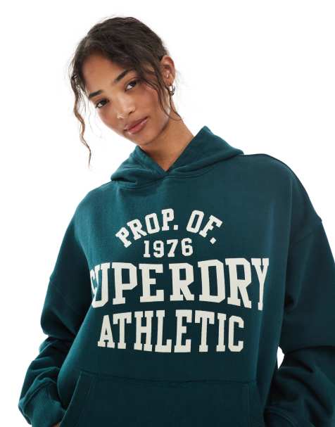Superdry Athletic essentials relaxed hoodie in dark pine green - view 1