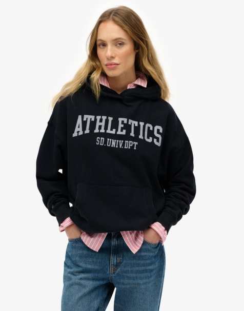 Superdry Athletic essentials relaxed hoodie in eclipse navy - view 1