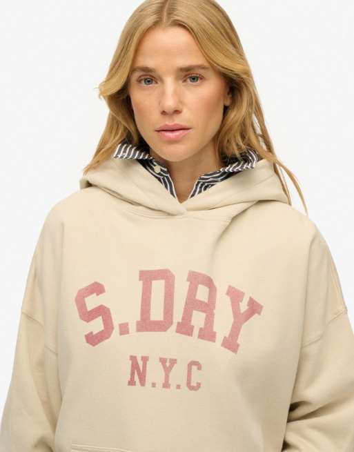 Superdry Athletic essentials relaxed hoodie in oat bran
