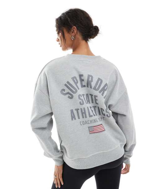 Superdry Athletic essentials relaxed printed sweatshirt in grey marl