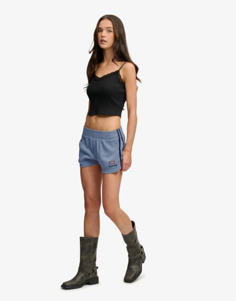 Superdry – Athletic Essentials – Retro-Shorts in Gezeitenblau mit Waffelstruktur - view 1