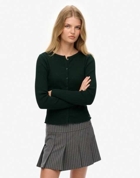 Superdry Athletic essentials ribbed cardigan in enamel green - view 1