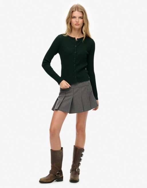 Superdry Athletic essentials ribbed cardigan in enamel green, 4 of 5