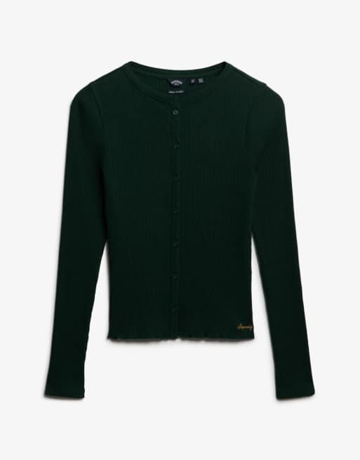 Superdry Athletic essentials ribbed cardigan in enamel green, 5 of 5