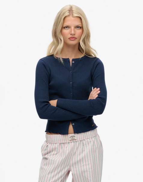 Superdry Athletic essentials ribbed cardigan in richest navy - view 1