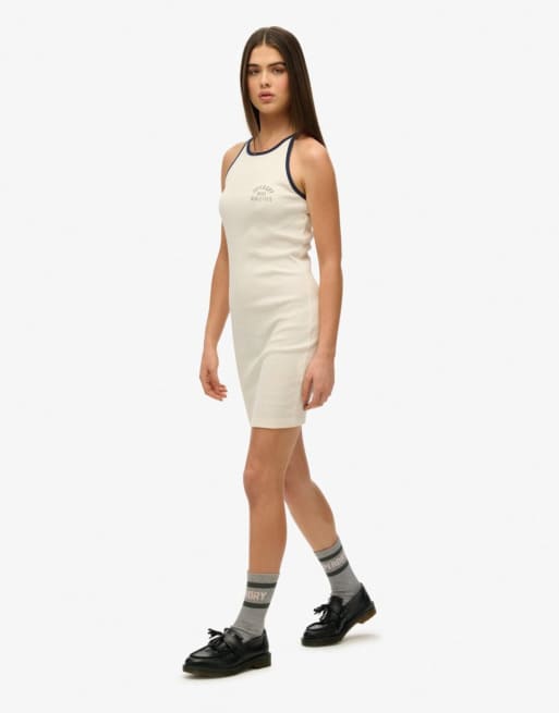 Superdry - Athletic Essentials - Robe débardeur côtelée - Blanc cassé