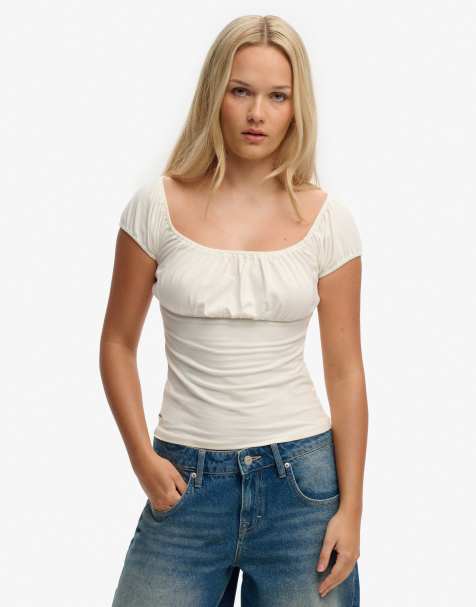 Superdry Athletic essentials ruched top in off white - view 1