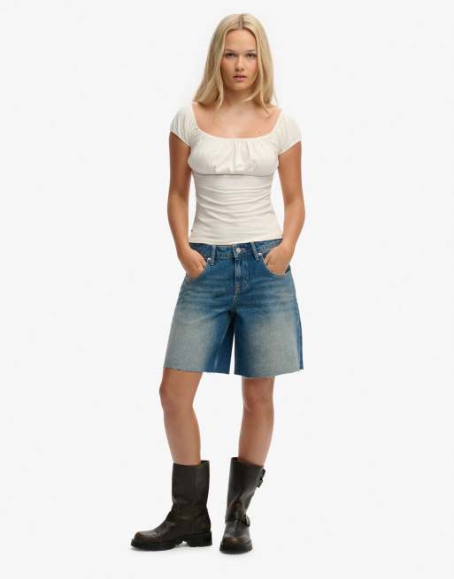 Superdry Athletic essentials ruched top in off white, 4 of 6