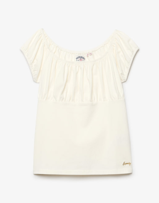 Superdry Athletic essentials ruched top in off white, 6 of 6