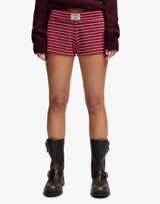 Superdry – Athletic Essentials – Shorts aus Frottee in Portweinrot gestreift mit Umschlagbund, 2 von 6