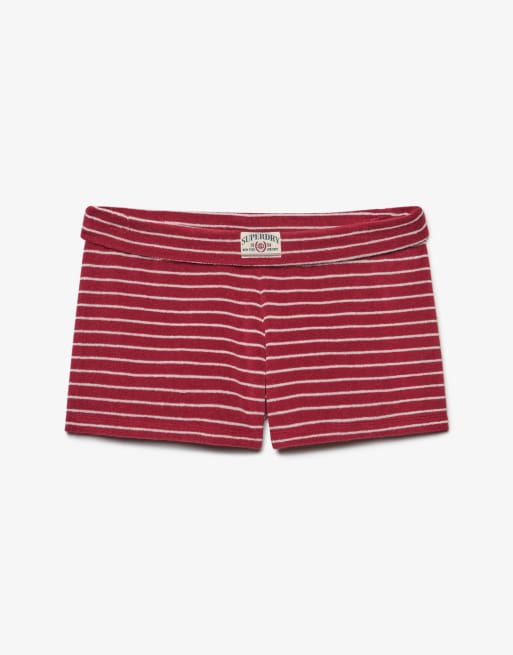 Superdry – Athletic Essentials – Shorts aus Frottee in Portweinrot gestreift mit Umschlagbund, 6 von 6