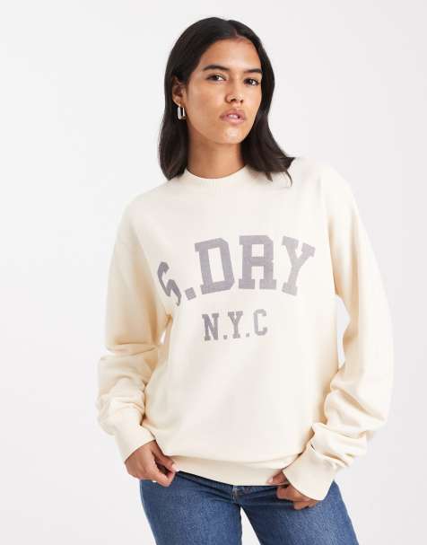 Superdry Athletic essentials slouchy crew sweatshirt in desert bone off white - view 1