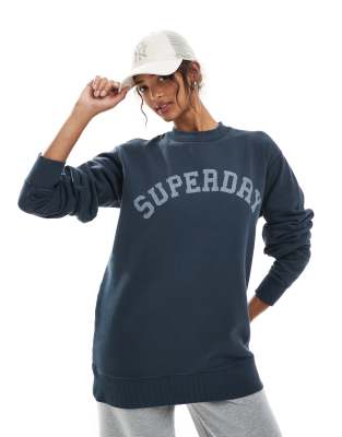 Superdry Athletic essentials slouchy crew sweatshirt in eclipse navy