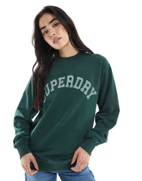 Superdry Athletic essentials slouchy crew sweatshirt in enamel green - view 1