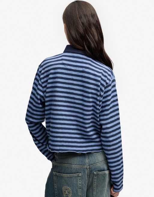 Superdry Athletic essentials Slub-Crop-Rugbyshirt in Tidal Blue/Standard Navy, 2 von 6