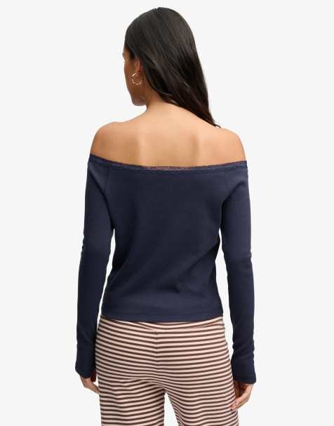 Superdry Athletic essentials Spitzenoberteil mit langen Ärmeln in Lauren Marineblau - view 1
