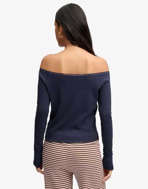 Superdry Athletic essentials Spitzenoberteil mit langen Ärmeln in Lauren Marineblau, 2 von 4