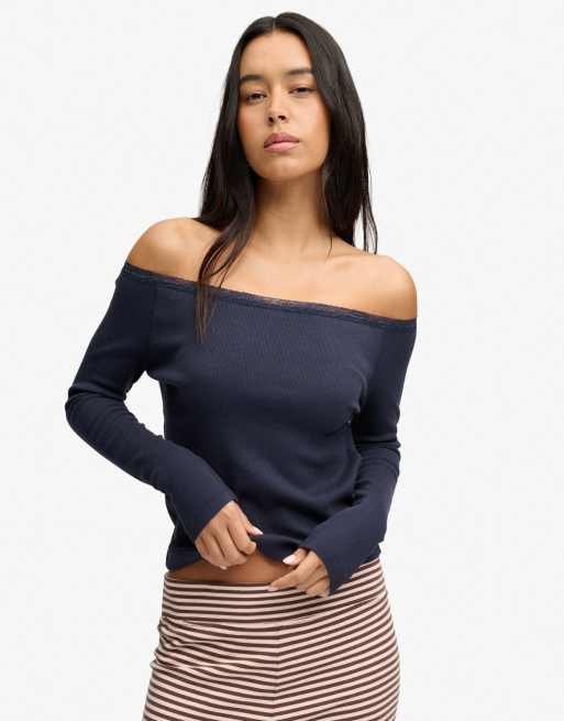 Superdry Athletic essentials Spitzenoberteil mit langen Ärmeln in Lauren Marineblau, 4 von 4