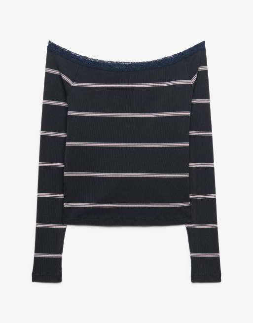 Superdry Athletic essentials Spitzentop mit langen Ärmeln in Rosa/Navy-Streifen, 5 von 5