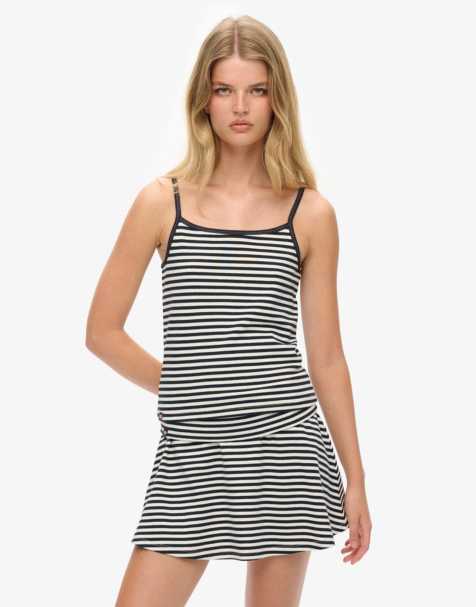 Superdry Athletic essentials stripe cami top in eclipse navy stripe