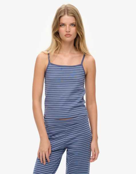 Superdry Athletic essentials stripe cami top in mariner navy/tidal blue stripe - view 1