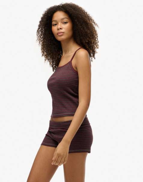 Superdry Athletic essentials stripe cami top in port red stripe - view 1
