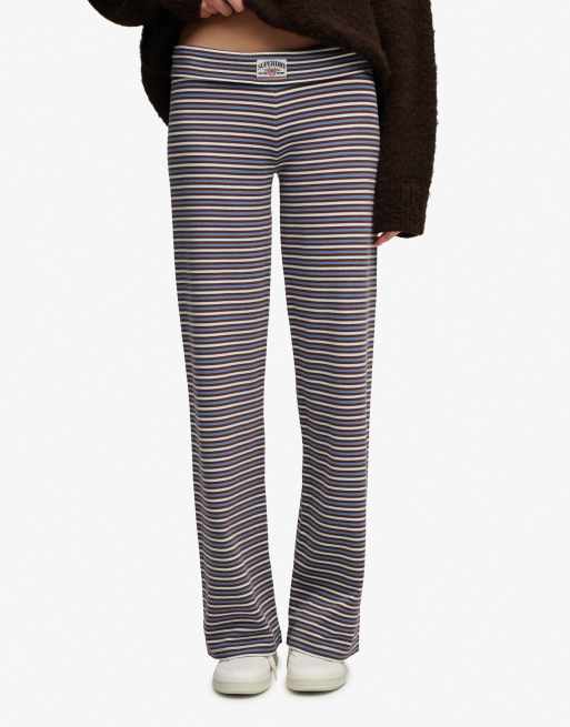 Superdry Athletic essentials stripe jersey trousers in chestnut brown/blue stripe, 4 of 6