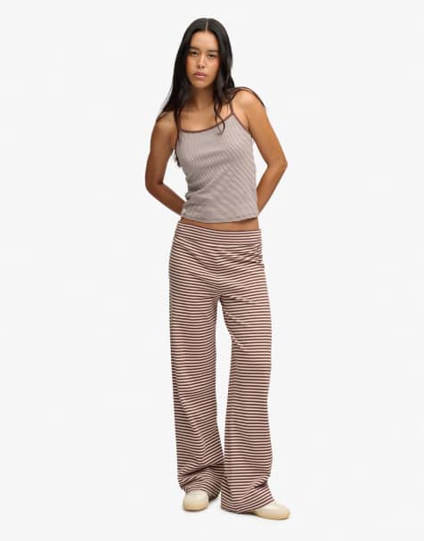 Superdry Athletic essentials stripe jersey trousers in chestnut brown/pink stripe - view 1