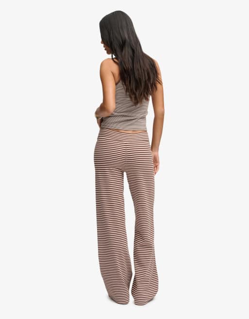 Superdry Athletic essentials stripe jersey trousers in chestnut brown/pink stripe, 3 of 5