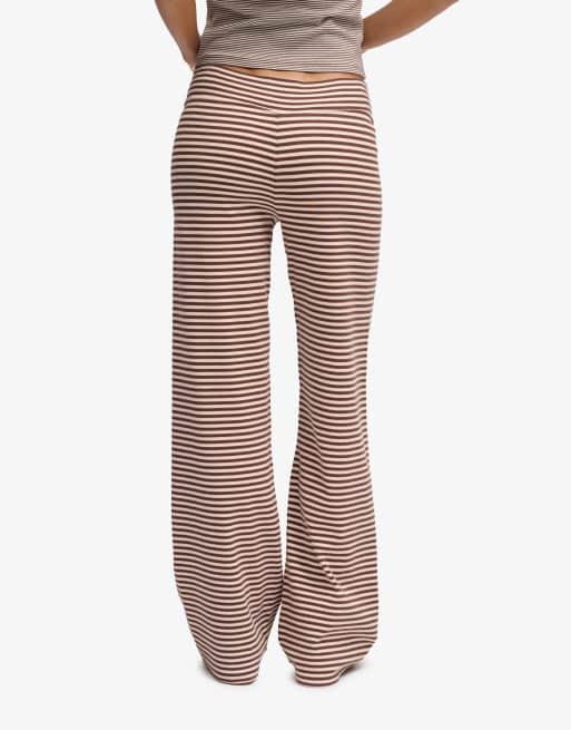 Superdry Athletic essentials stripe jersey trousers in chestnut brown/pink stripe, 4 of 5